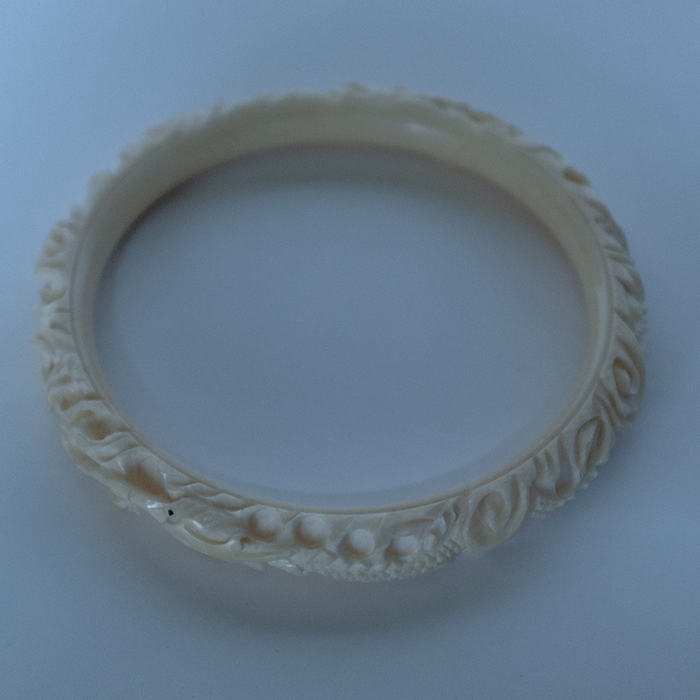 Vintage Faux Ivory Cuff Bracelet Dragons